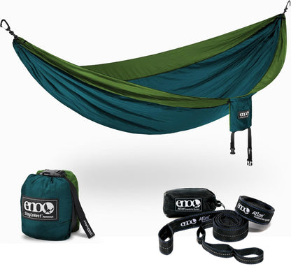 ENO Bundle, Includes the SingleNest Hammock & Atlas Suspension System, Lightweight, Durable Hammock with Straps for Camping, Hiking & Travel, Grey/Chartreuse