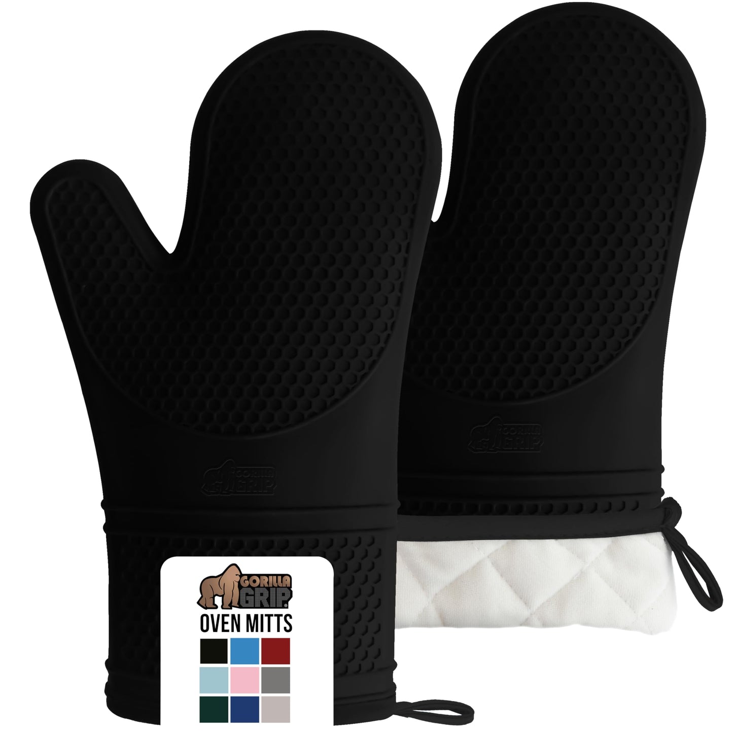 GORILLA GRIP BPA-Free Soft Silicone Oven Mitts and Pot Holders Sets, Heat Resistant Waterproof Cooking Gloves, Thick Cotton Lining, Flexible Gripping for Baking Grilling, Kitchen Trivets, Turquoise