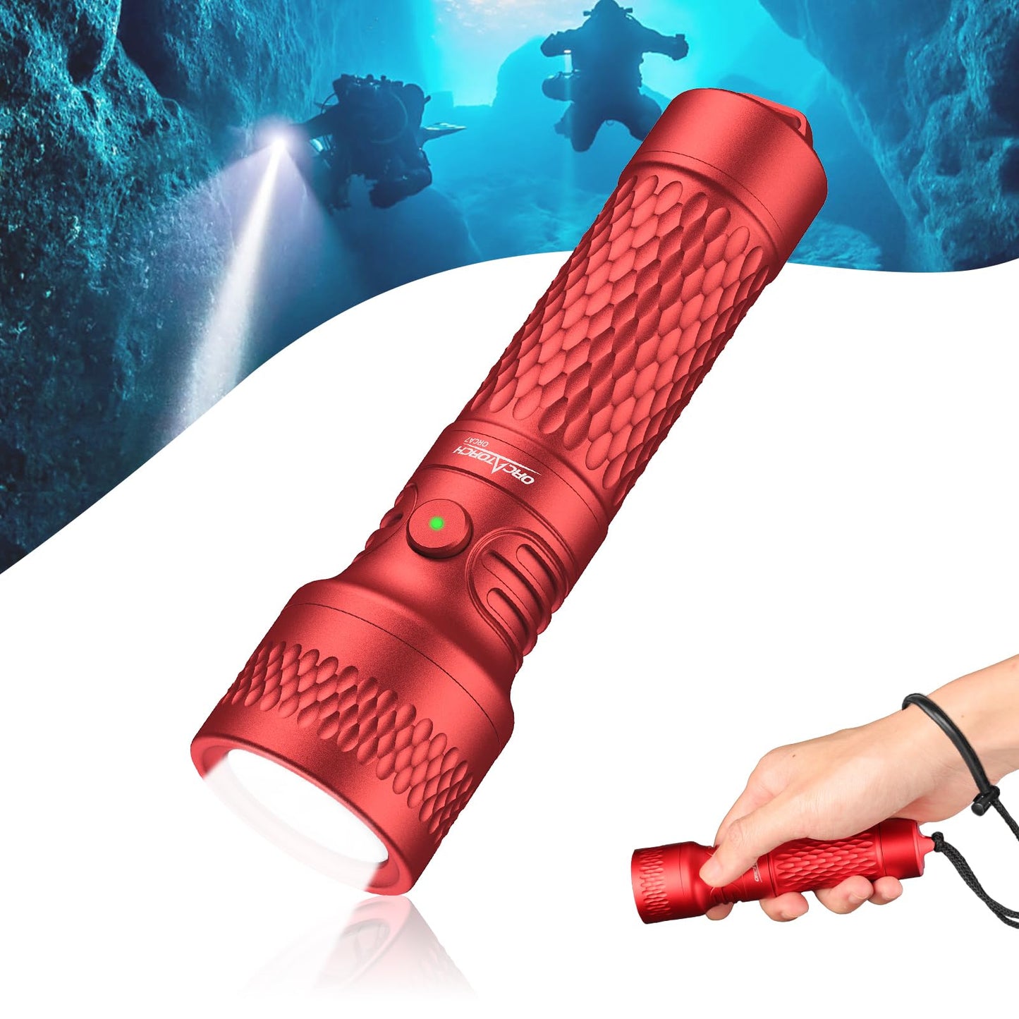 ORCATORCH ORCA7 Dive Light, 3000 Lumens SOS Signal Scuba Diving Flashlight, 6° Narrow Beam Underwater Torch, IP68 Waterproof Rated to 150M for Night Diving, Cave Exploration&Technical Scuba Gear (Red)