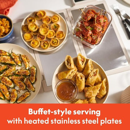Bella Fold & Store Warming Tray - Adjustable Temperature & Timer | Compact 24.8” to 8.3” Wide, Auto Shutoff, Stainless Steel Pads, 300 Watt, Oatmilk