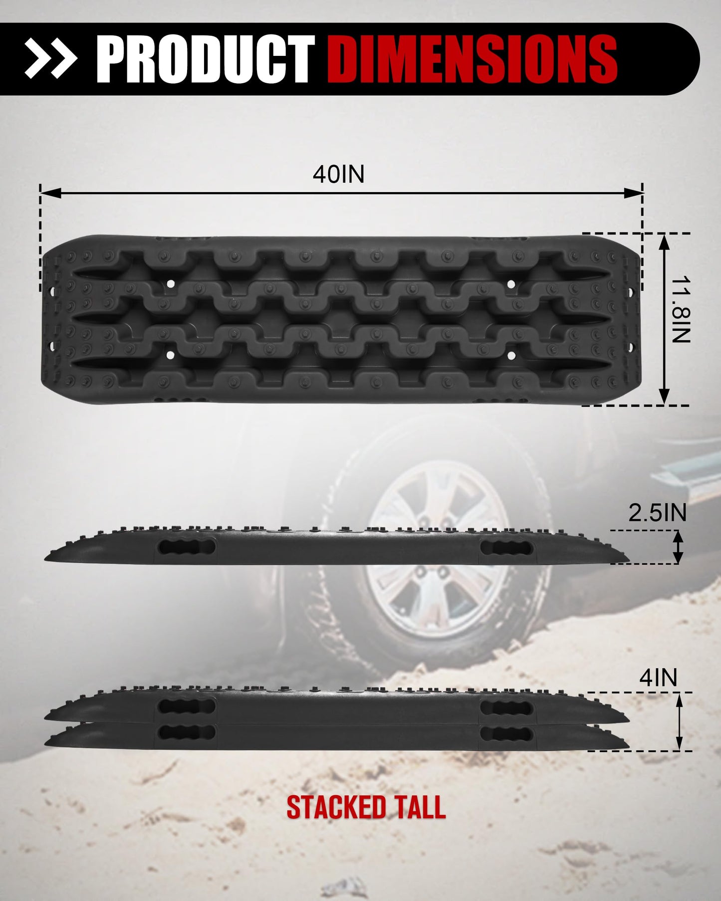 FieryRed Traction Boards Offroad, Recovery Boards with 2 Leashes and Carry Bag, Recovery Track Board Mounting Kit