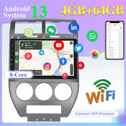 [8 Core 4G+64G] Android Car Radio for Jeep Compass Patriot 2007 2008 2009-10.1 inch Touch Screen Car Play Stereo, DSP 32 EQ Audio/IPS Screen/Carplay/Android Auto/SWC/BT 5.0/WiFi