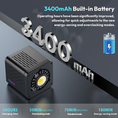 ULANZI 40W Pro RGB Portable LED Video Light w Adapter, 3400mAh Mini COB Continuous Handheld Spotlight, Ulanzi LA03 Quick Adjustment Handheld Light Stand Grip with 1/4" Screw for COB Light