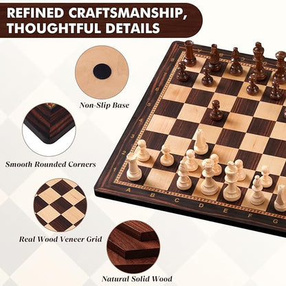 Peradix Wooden Chess Board 18.89 Inch Professional Tournament Chessboard with Storage Bag Premium Luxury Board Game for Adults Kids and Family Game Night &amp Gift Packages Board Only No Pieces
