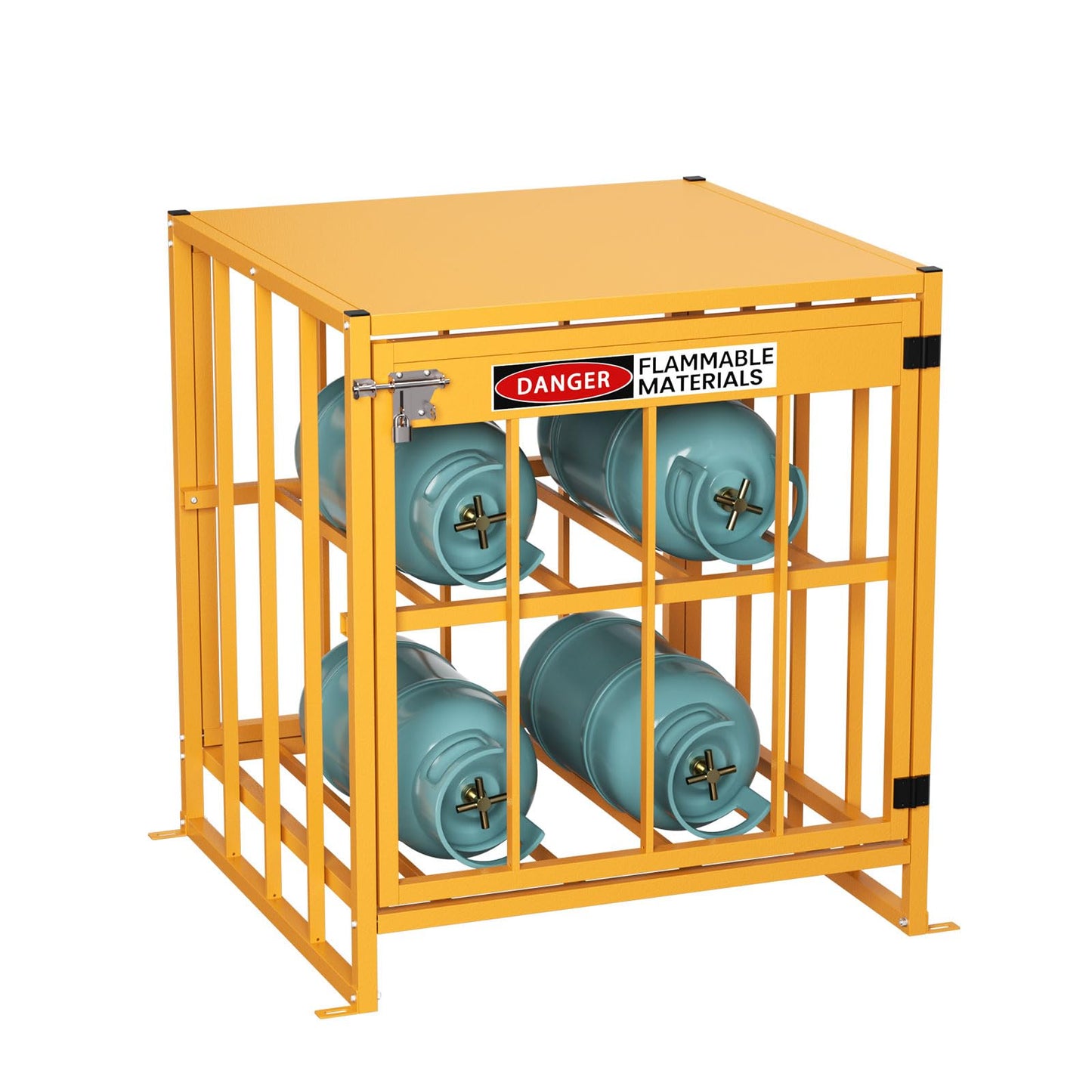 NUWJBYE Propane Tank Storage Cabinet, 31"x30"x35" Yellow Steel Safety Locker, Holds 4 Cylinders, Fits 3, 5, 11, 20, 30 lb Tanks for Outdoor/Indoor Use