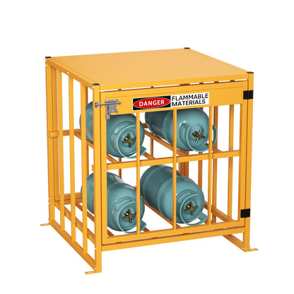 NUWJBYE Propane Tank Storage Cabinet, 31"x30"x35" Yellow Steel Safety Locker, Holds 4 Cylinders, Fits 3, 5, 11, 20, 30 lb Tanks for Outdoor/Indoor Use