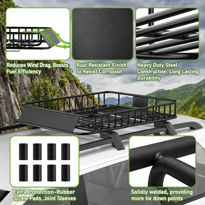 Roof Rack Carrier Basket 51" X 36" X 5" Universal Rooftop Cargo Basket - 200LB Capacity with 15 Cu.Ft Waterproof Bag, Heavy Duty Roof Rack for SUV/Truck/Van Cargo Carrier, Corrosion-Resistant Steel