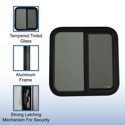 RecPro RV Window Replacement | Teardrop Style | 24inW x 24inH | Black Glass | Model RP-WIN