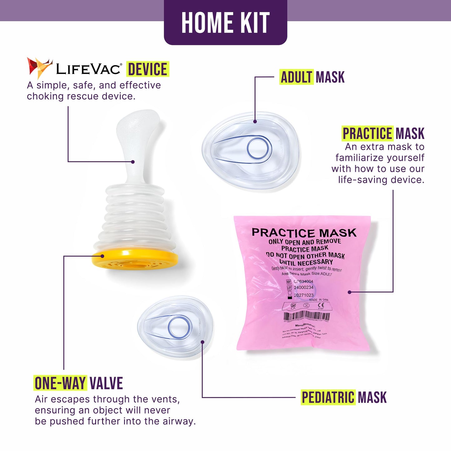 LifeVac Home Kit 2 Pack - Portable Suction Rescue Device, First Aid Kit for Kids and Adults, Portable Airway Suction Device for Children and Adults