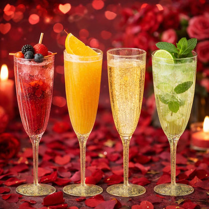 Oojami 24 Pack Plastic Champagne Flutes 6 Oz Gold Glitter, Shatterproof Heavy Duty Disposable Champagne Flutes Glasses, BPA-Free Recyclable Mimosa Glasses Bulk for Wedding Bridal Shower Birthday Party