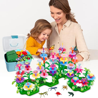 Birthday Toys Gifts for 2 3 4 5 6 Years Old Toddler Girls Boys 156 PCS Insect Flower Garden Building Educational STEM Pretend Play Gardening SetEaster Basket Stuffers Gifts for Preschool Kids Age 2+