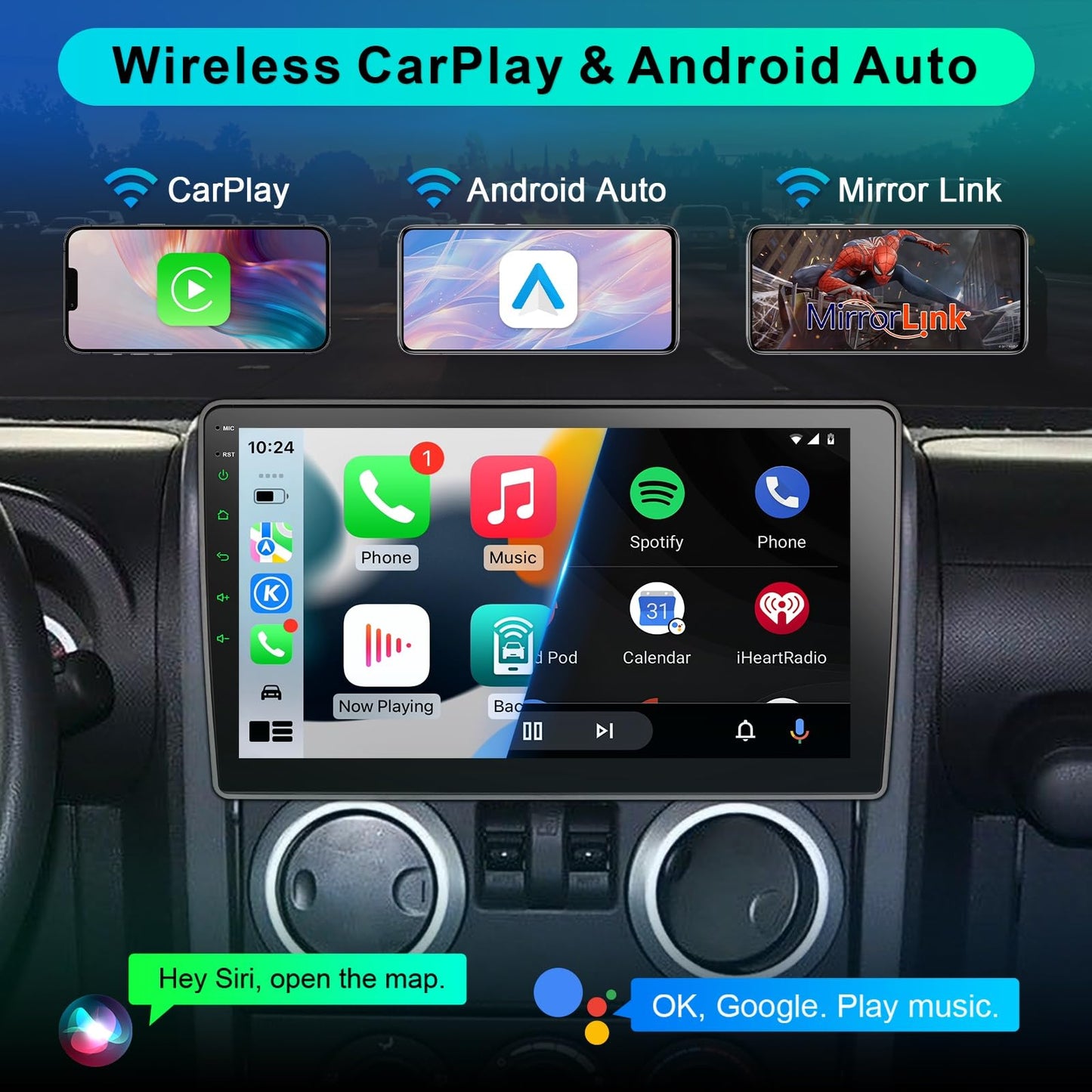 Liunx Car Radio for Jeep Wrangler JK Compass Grand Cherokee Dodge Ram Upgrade Stereo Wireless CarPlay Android Auto,10 '' Touchscreen Head Unit Bluetooth Mirror Link AM/FM SWC