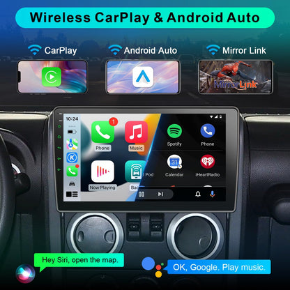 Liunx Car Radio for Jeep Wrangler JK Compass Grand Cherokee Dodge Ram Upgrade Stereo Wireless CarPlay Android Auto,10 '' Touchscreen Head Unit Bluetooth Mirror Link AM/FM SWC