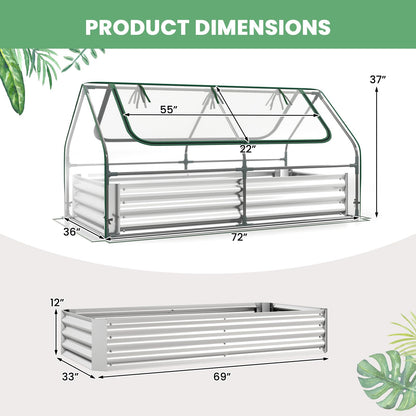 Happygrill Raised Garden Bed with Cover, Galvanized Planter Boxes Outdoor w/Mini Greenhouse, 2 Roll-up Windows & Open-Ended Base, Metal Growing Raised Bed for Vegetables (Silver, 72” x 36” x 37”)