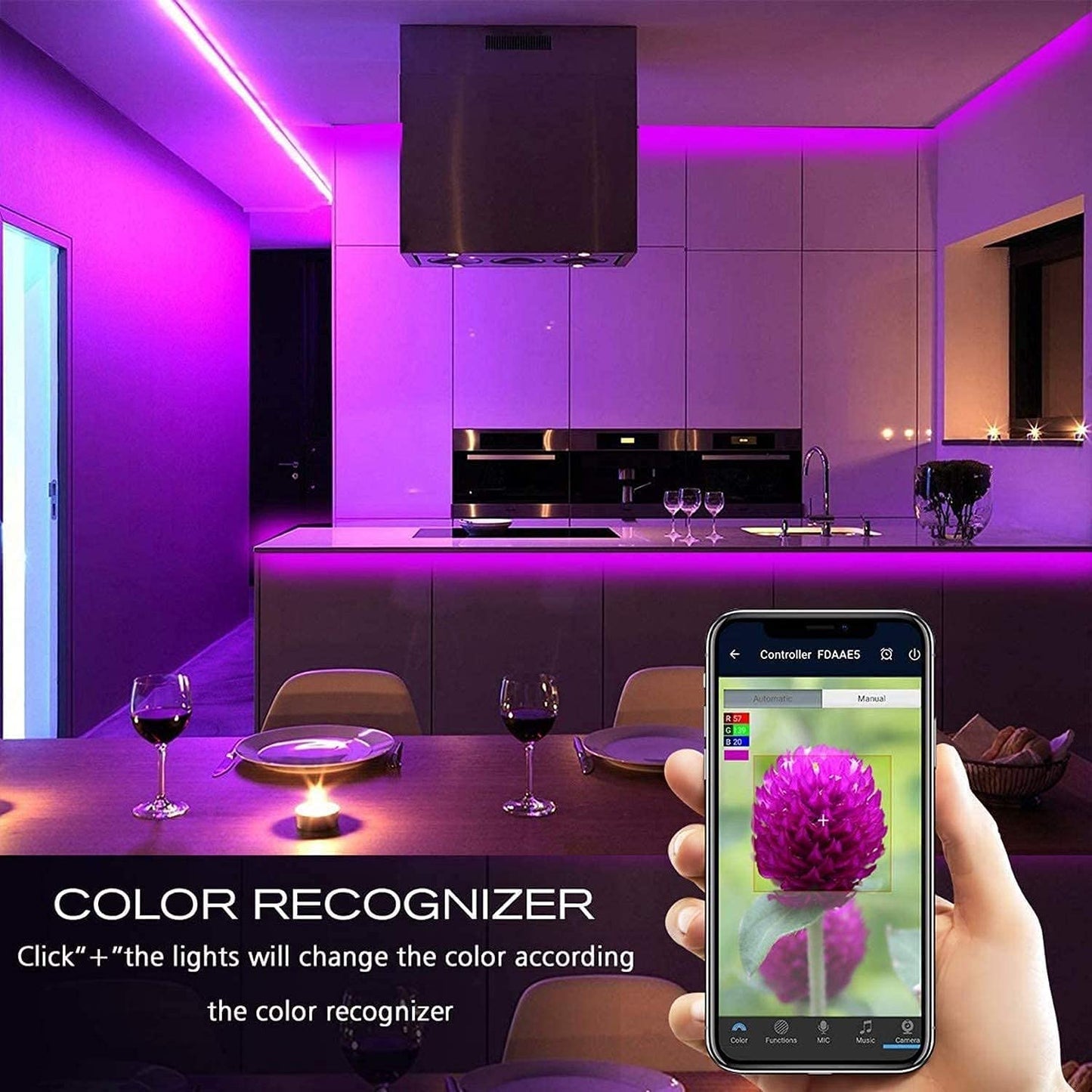 MIHEAL Led Light Strip, WiFi Wireless Smart Phone Controlled 65.6ft IP65Waterproof Strip Light Kit Black PCB 5050 LED Lights,Working with Android and iOS System,IFTTT