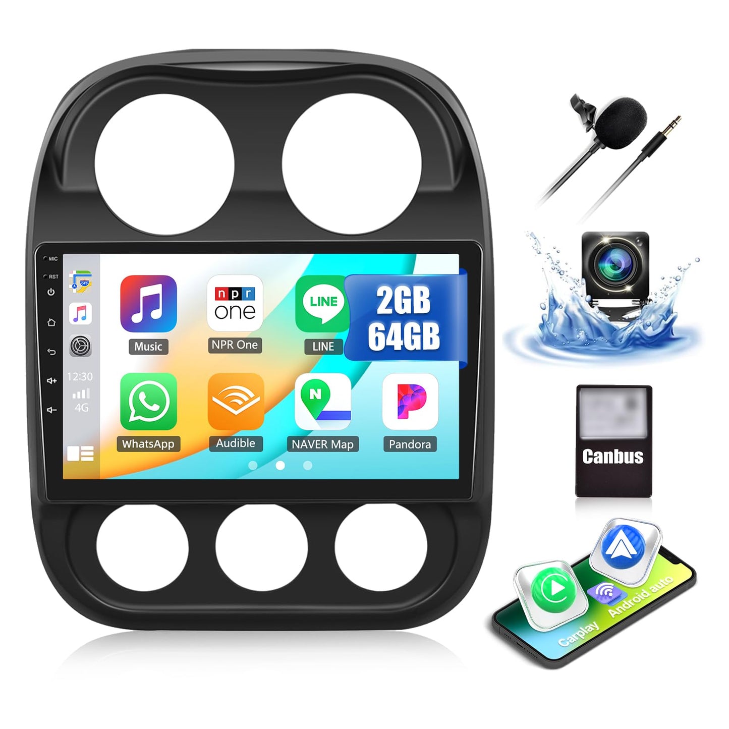 2G+64G Android 13 Car Stereo Radio for Jeep Compass Patriot 2010-2016 with Wireless CarPlay Android Auto, 10.1” Touchscreen Car Radio with Bluetooth, GPS Navigation, WiFi, FM, HD Backup Camera