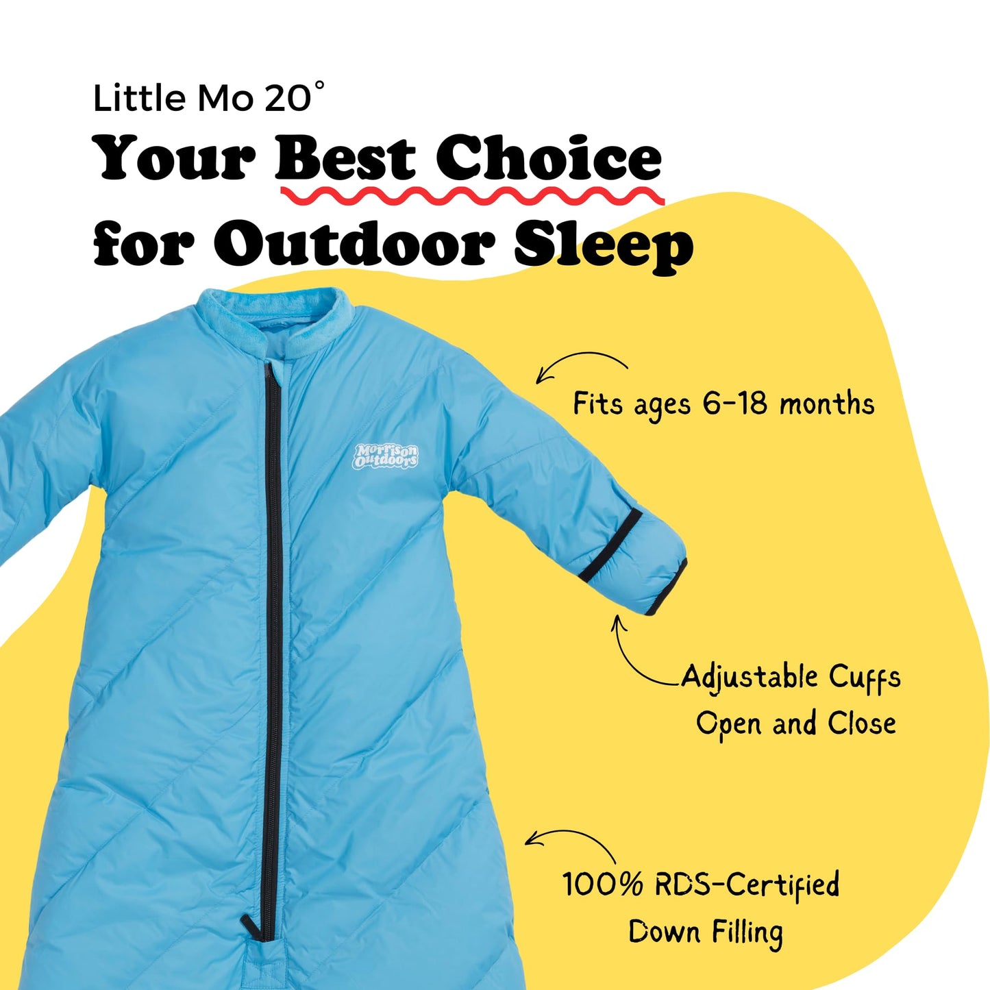 Little Mo 20 Down Baby Sleeping Bag (6-18 Months) The Warmest, Safest Ultralight Down Camping Sleeping Bag for Babies and Toddlers. (Bayberry Blue)
