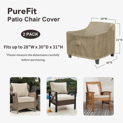 PureFit Waterproof Outdoor Chair Covers - 2 Pack for Patio Furniture | Fits Up to 28"W x 30"D x 31"H, Camel
