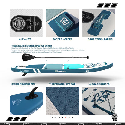 TIGERXBANG Inflatable Stand Up Paddle Boards with Premium SUP Board Accessories, Allround Paddle Boards for Adults/Youth,Defender Collection Blue