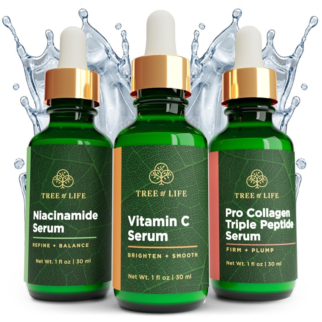 Tree of Life Beauty Facial Skin Care Set, Brightening, Firming, Hydrating, Dry Face, Dermatologist Tested - Trio Power Kit, Vitamin C, Retinol and Hyaluronic Acid, 3 count of 1 Fl Oz