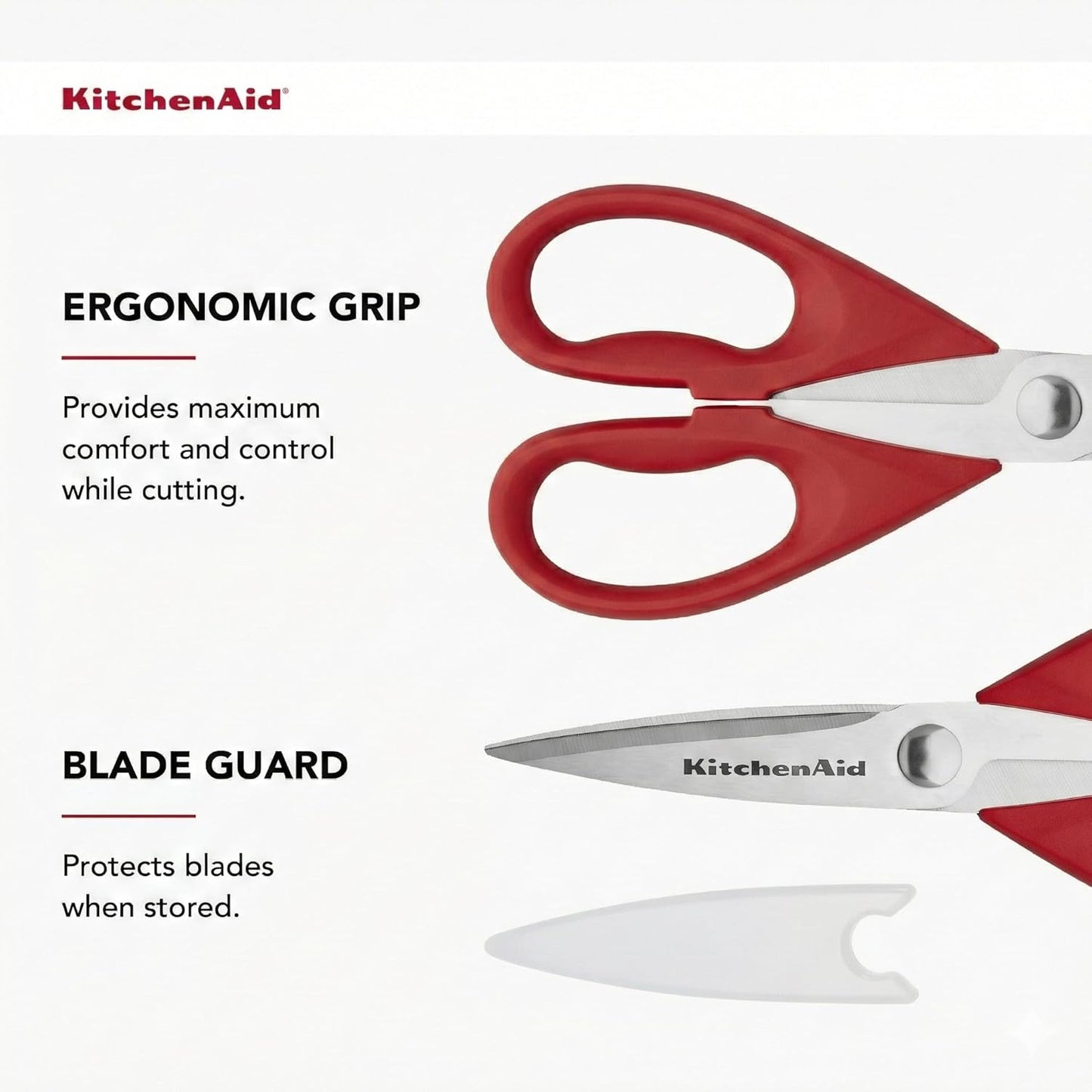 KitchenAid Kitchen Shears - Durable Stainless Steel Scissors with Soft Grip Handle, 8.72 Inch, Red