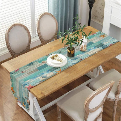 Beach Table Runner, Summer Ocean Beach Seashell Starfish Table Runner for Kitchen, Coastal Nautical Linen Non-Slip Dining Table Runners for Family Dinner/Wedding/Outdoor Indoor Party