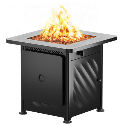 East Oak 28” Outdoor Propane Fire Pit Table | 52,000 BTU Gas Fire Pit for 2-4 People with Space-Saving Hock Lid, Mesh Pocket & Lava Rocks | CSA Certified Safe for Patio, Deck, Backyard, Black