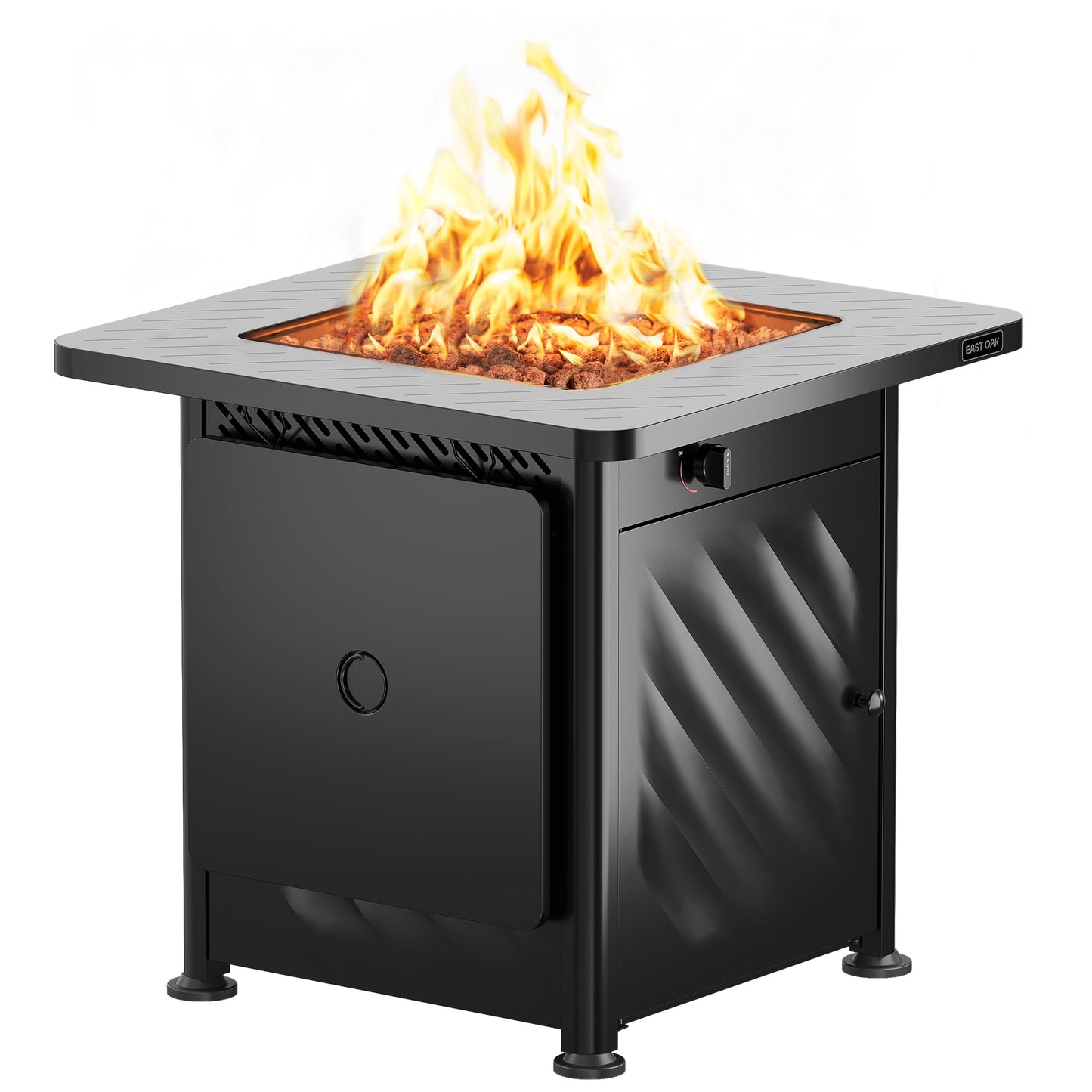 East Oak 28” Outdoor Propane Fire Pit Table | 52,000 BTU Gas Fire Pit for 2-4 People with Space-Saving Hock Lid, Mesh Pocket & Lava Rocks | CSA Certified Safe for Patio, Deck, Backyard, Black