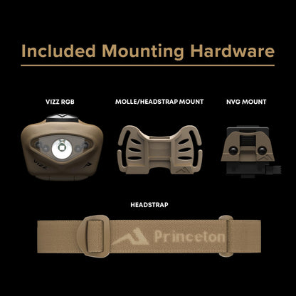 Princeton Tec Vizz 550 RGB MPLS Headlamp – 550 Lumen LED, Red Green Blue Mode Options, IPX7 Waterproof Housing, Helmet Mount Kit Included, Lightweight Professional Tactical Light