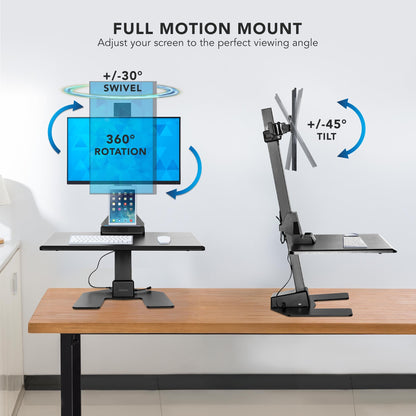 Mount-It! Electric Standing Desk Converter - Motorized Sit-Stand Desk Riser with Monitor Mount, Standup Powered Desktop Lift for Single Monitor up to 32", 28" Wide Keyboard Tray, Adjustable Height