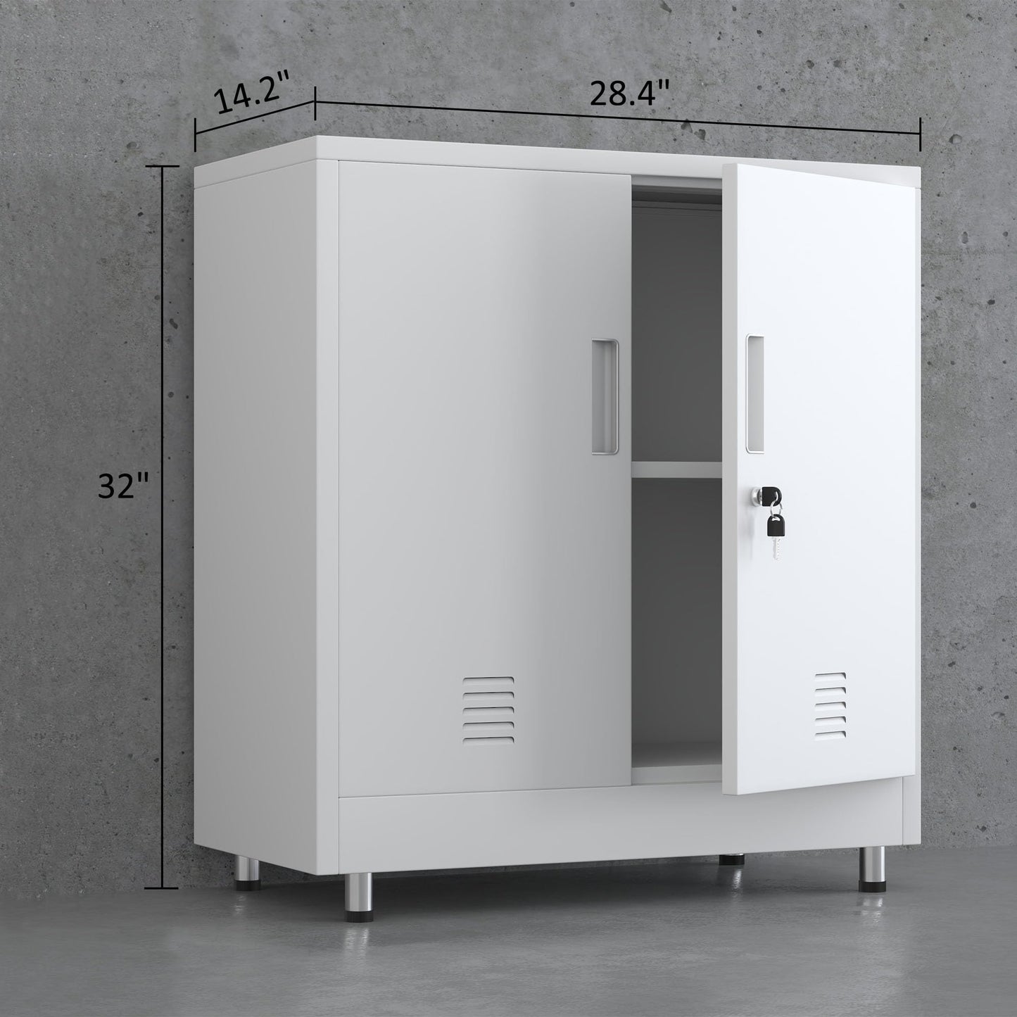 JINGUR Metal Storage Cabinet with Locking Doors and Adjustable Shelf, Small Lockable Sideboard Buffet Cabinet for Home Office Hallway Entryway Living Dining Room (White)