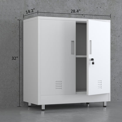 JINGUR Metal Storage Cabinet with Locking Doors and Adjustable Shelf, Small Lockable Sideboard Buffet Cabinet for Home Office Hallway Entryway Living Dining Room (White)