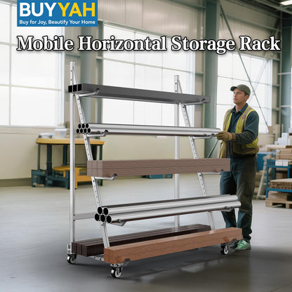 BUYYAH Heavy Duty Horizontal Storage Rack with 3 Inch Wheels 2 Fixed & 2 Swivel, Mobile Material Handling Conduit Pipe Rack Holds up to 1000lbs, 4.2ft x 2.1ft x 5.2ft