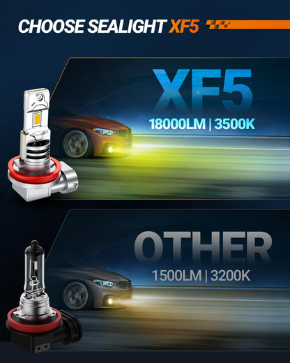 SEALIGHT H11 Fog Light Bulbs 3500K Yellow H9 H16, 1800LM, Plug-N-Play, Pack of 2
