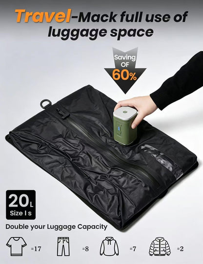 2026 Upgraded Vacuum Compression Bags for Travel with Pump - 4+20 Pack Transparent & Heavy-Duty TPU for Luggage, Suitcase | Reusable Compression Packing Cubes with Pump Space Saver Kit, Forest