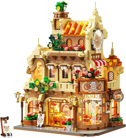 Flower Bakery Coffee House Building Set with Lights City Cafe Baking House Display Model Toy 1289 PCS Modular Construction Building Blocks Kit Home Decor Gift for Adults Teens Girls 12+