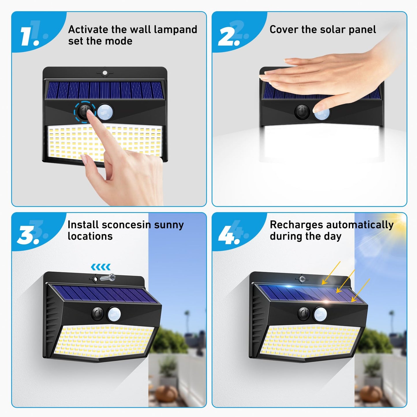 Peasur 20 Packs Solar Outdoor Lights Motion Sensor Solar Security Light Waterproof with 3 Lighting Modes Solar Powered Wall Lights Outside for Garden Fence Yard