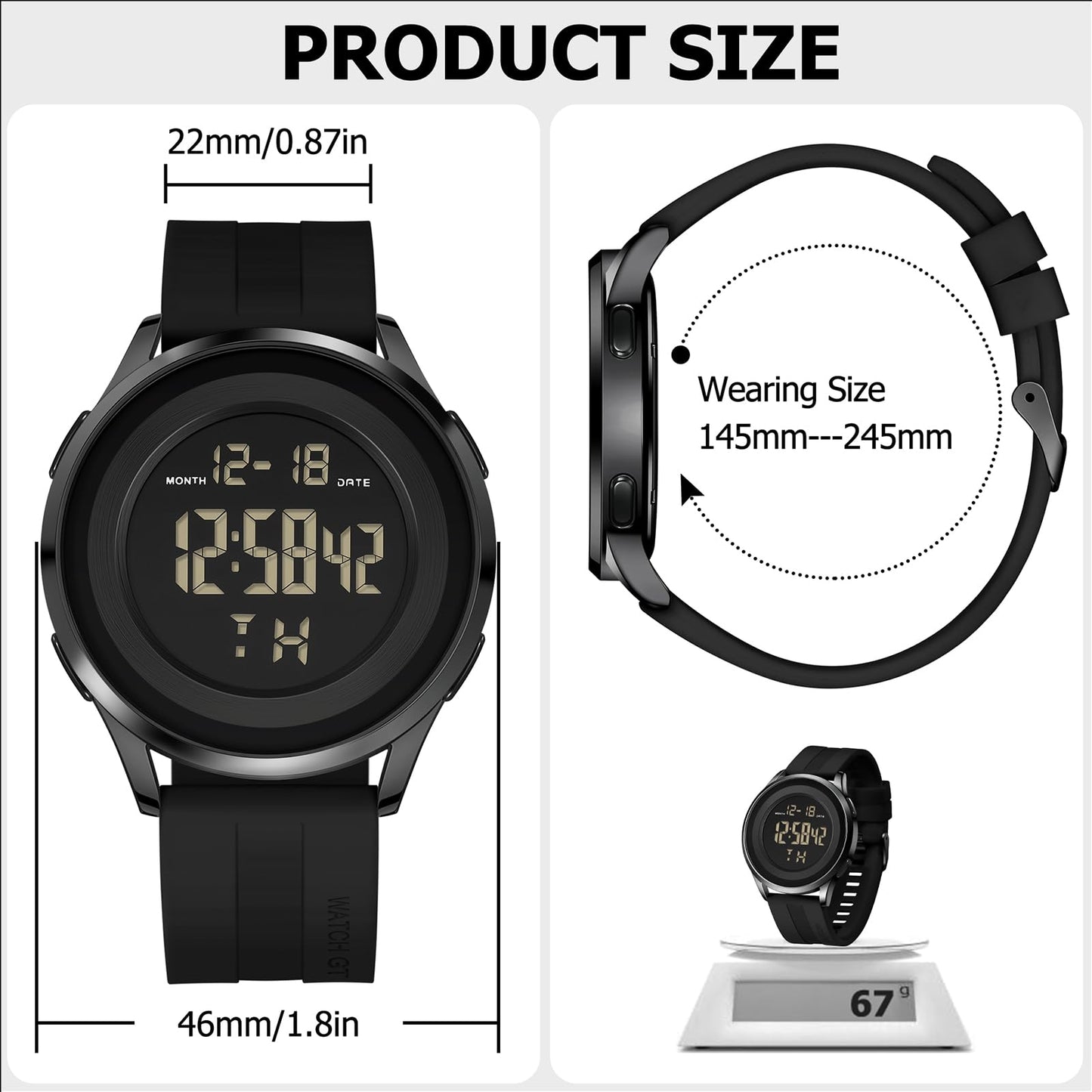 COSSINIGE Mens Digital Waterproof Military Watch for Men Silver Dive Tactical Sports Minimalist Ultra-Thin Wrist Watch