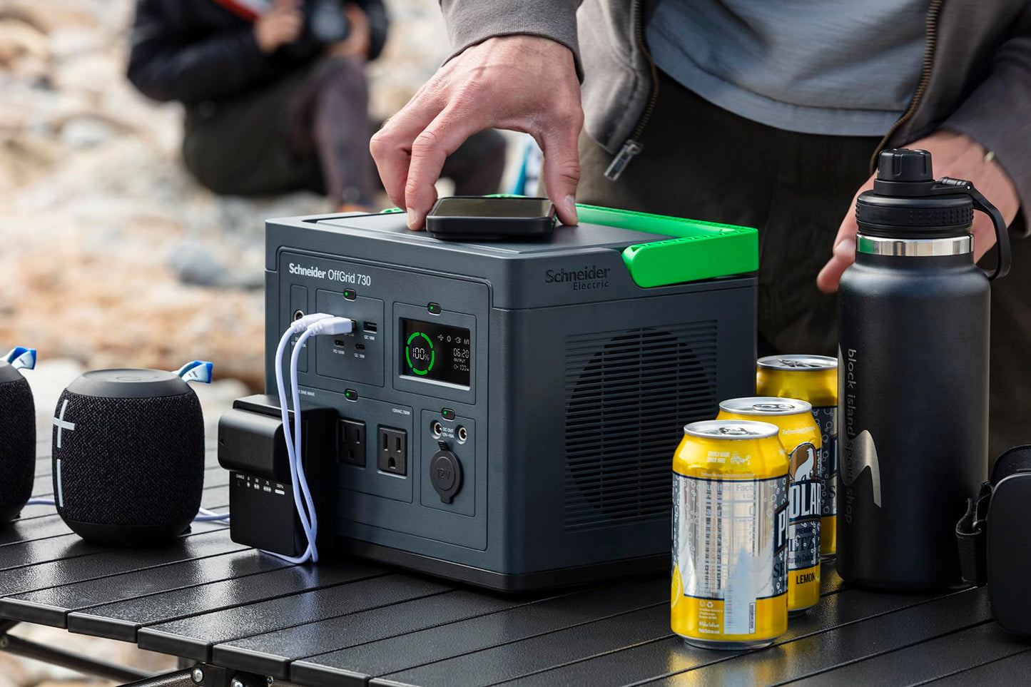 Schneider OffGrid 738Wh Portable Power Station, PPS730 Portable Solar Generator with Wireless Charging Pad, for Camping or Home