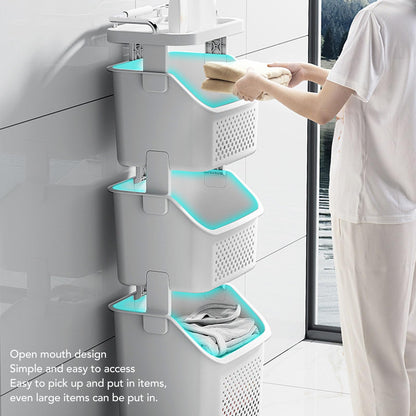 3 Tier Laundry Basket Organizer with Wheels, Tiered Laundry Basket Organizer, with Portable Storage Baskets, for Kitchen Bathroom Bedroom Laundry Room