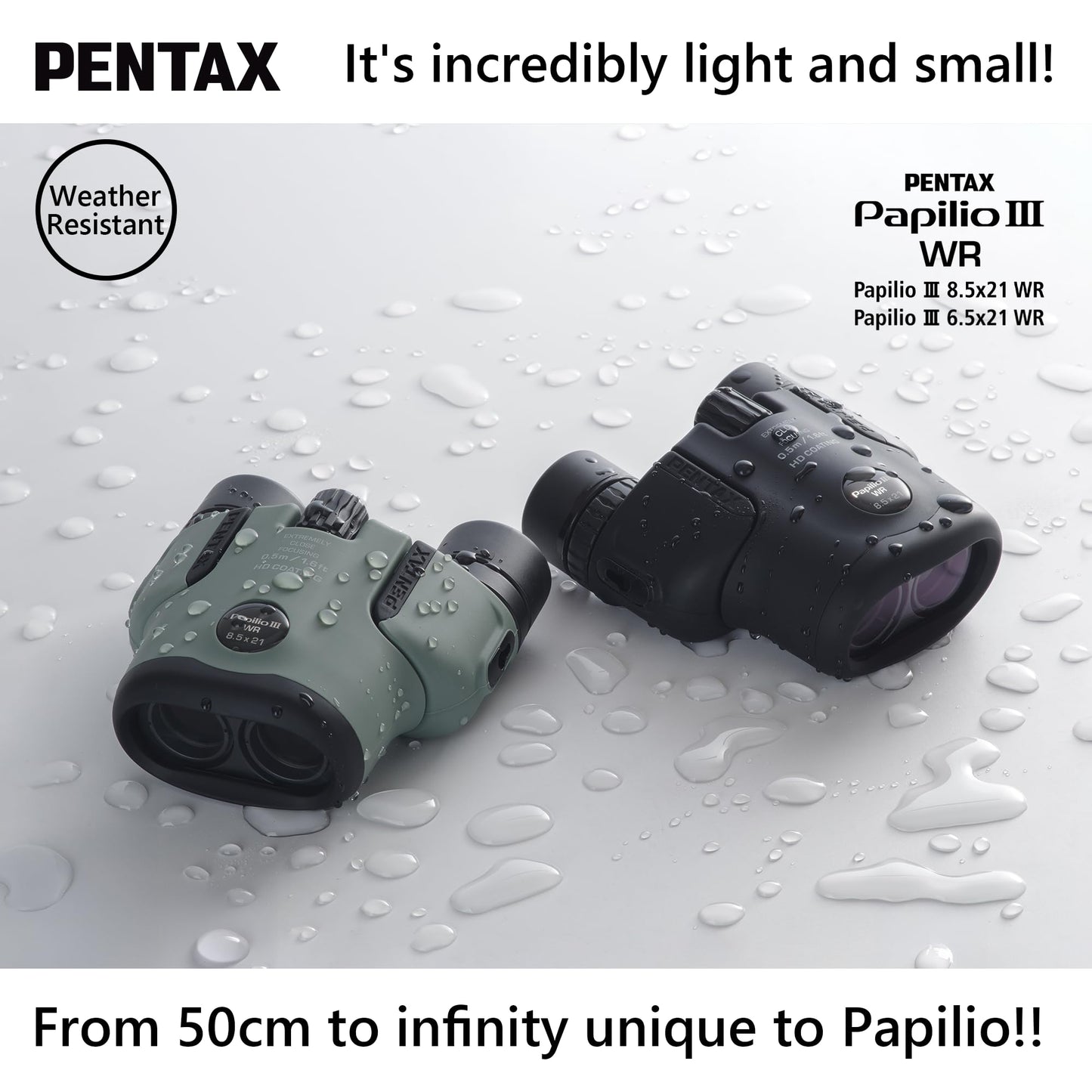 PENTAX Papilio III 8.5x21 WR Black, 50cm Close-up to Infinity Focus, Weather-Resistant Body, new HD Coating, Suitable for observing Tiny Objects, for Travel, Hiking, Concerts, Sports, Stargazing