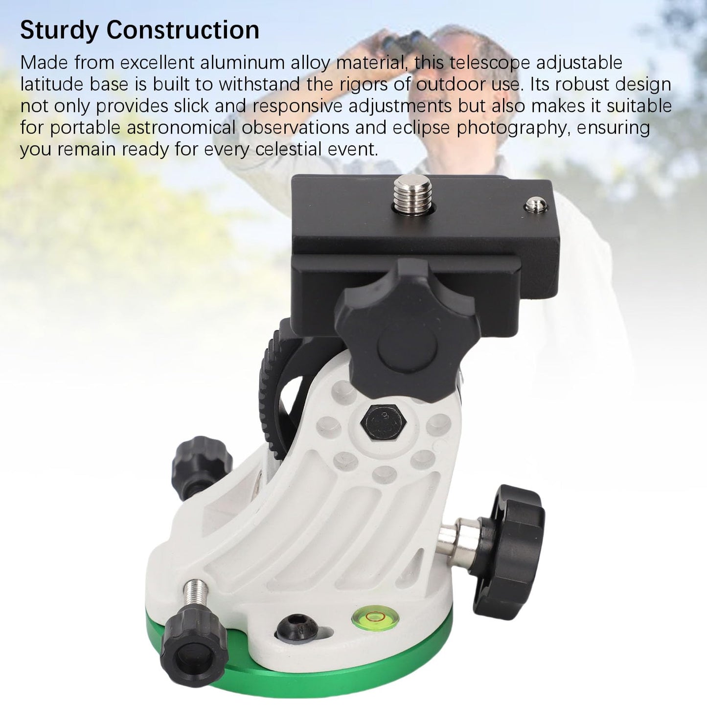 Equatorial Telescope Mount, Aluminum Alloy Telescope Tripod, Adjustable 90° Equatorial EQ Mount, Latitude Base for Accessory, Black
