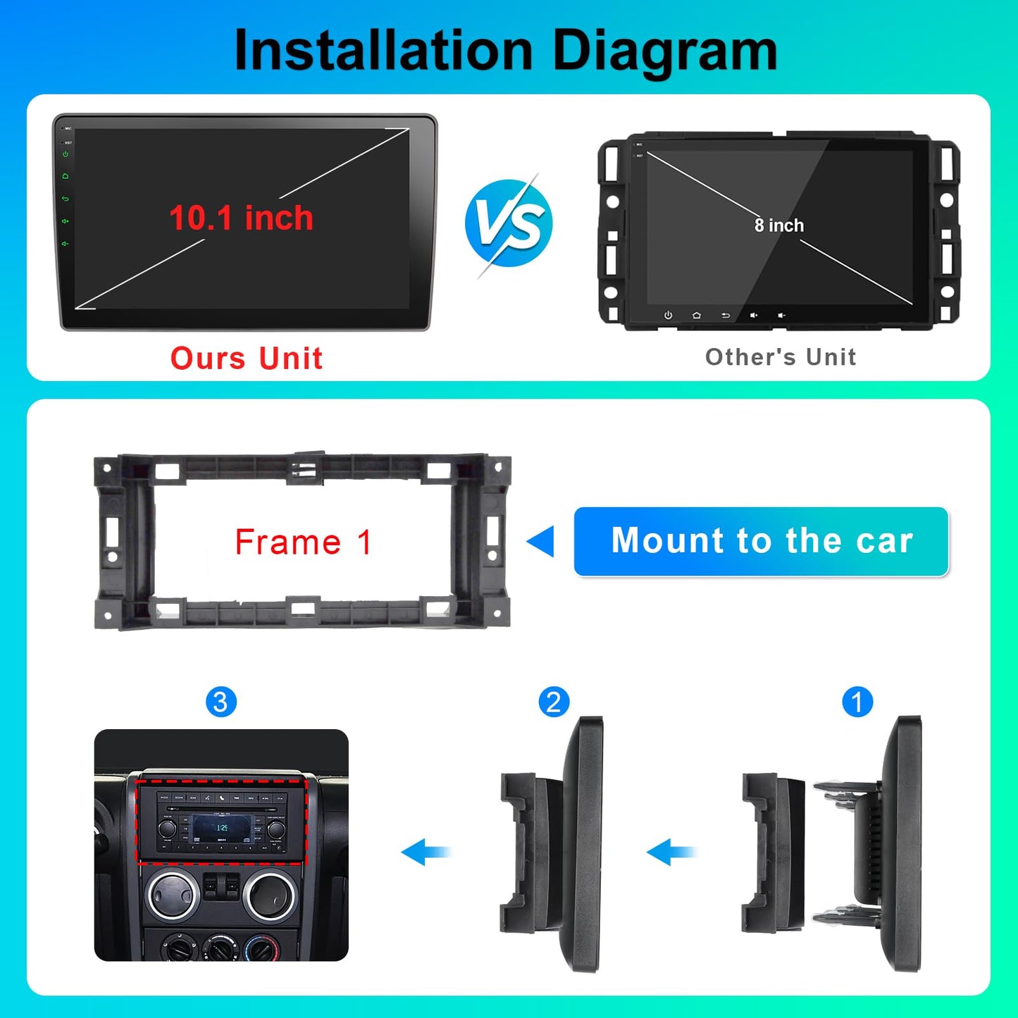 8 Core Car Radio 64G for Jeep Wrangler JK Compass Grand Cherokee Dodge Ram Upgrade Stereo Wireless CarPlay Android Auto,10 '' Touchscreen Head Unit GPS WiFi AM/FM SWC