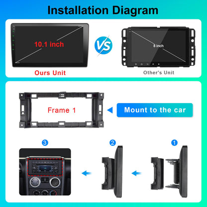 8 Core Car Radio 64G for Jeep Wrangler JK Compass Grand Cherokee Dodge Ram Upgrade Stereo Wireless CarPlay Android Auto,10 '' Touchscreen Head Unit GPS WiFi AM/FM SWC