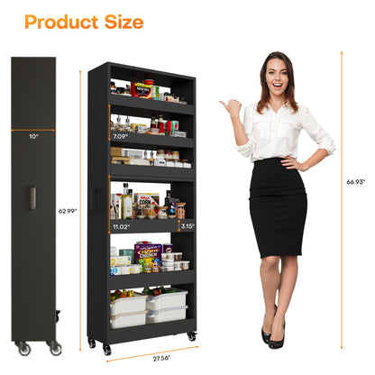 Qiaoxuan Slim Storage Cart, Lightweight 6 Tier Metal Rolling Utility Kitchen Cart on Wheels, Mobile Storage Shelving Unit Organizer for Bathroom Laundry Office Narrow Places (Black, 10" D)