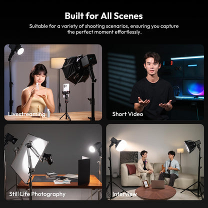 ULANZI 100W RGB Portable LED Video Light w DC Power Adapter, 88.8Wh Build-in Battery Metal Mini Adjustable Color Temperature COB Continuous Output Lighting Handheld Spotlight 2700K-6500K for Video