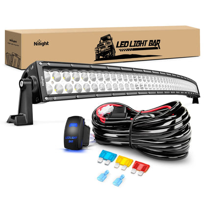 Nilight 54 Inch 312W Curved Spot Flood Combo Led Light Bar LED Off Road Light Driving Light and 1PC 14AWG 12V 5Pin Rocker Switch Wiring Harness Kit - 1 Lead