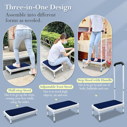 Bedside Steps for High Beds Step Stool with Handle for Elderly Adult Medical Heavy Duty Safety Stepstools for Seniors 400 Lb Capacity Non-Slip Wide Platform to Get in Bed, Car, Bathroom (Blue-21.6")