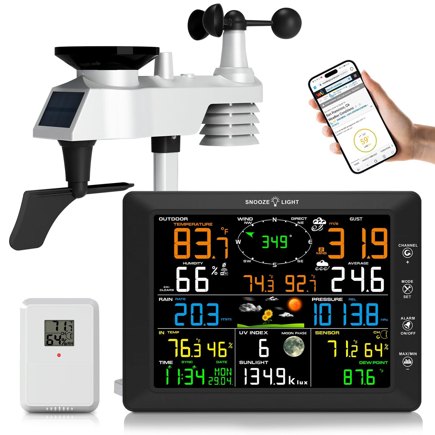 Urageuxy 14-in-1 Wi-Fi Weather Station, 8.07" Color Display, Weather Stations with Rain Gauge, Wind Speed/Direction, Temperature, Humidity, Barometer, UV, Forecast for Home, Garden, and Backyard