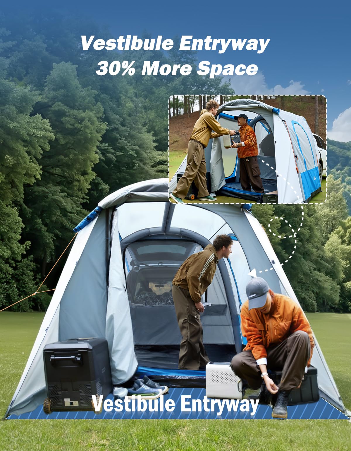 JOYTUTUS Inflatable SUV Tent with Pump 2.0, 30% More Space, Easy Set-up Car Tent for 6 Person Family Camping, Dual-Use for SUV or Ground Camping with 2 Awnings, Double Door, Fit for SUV Car Van